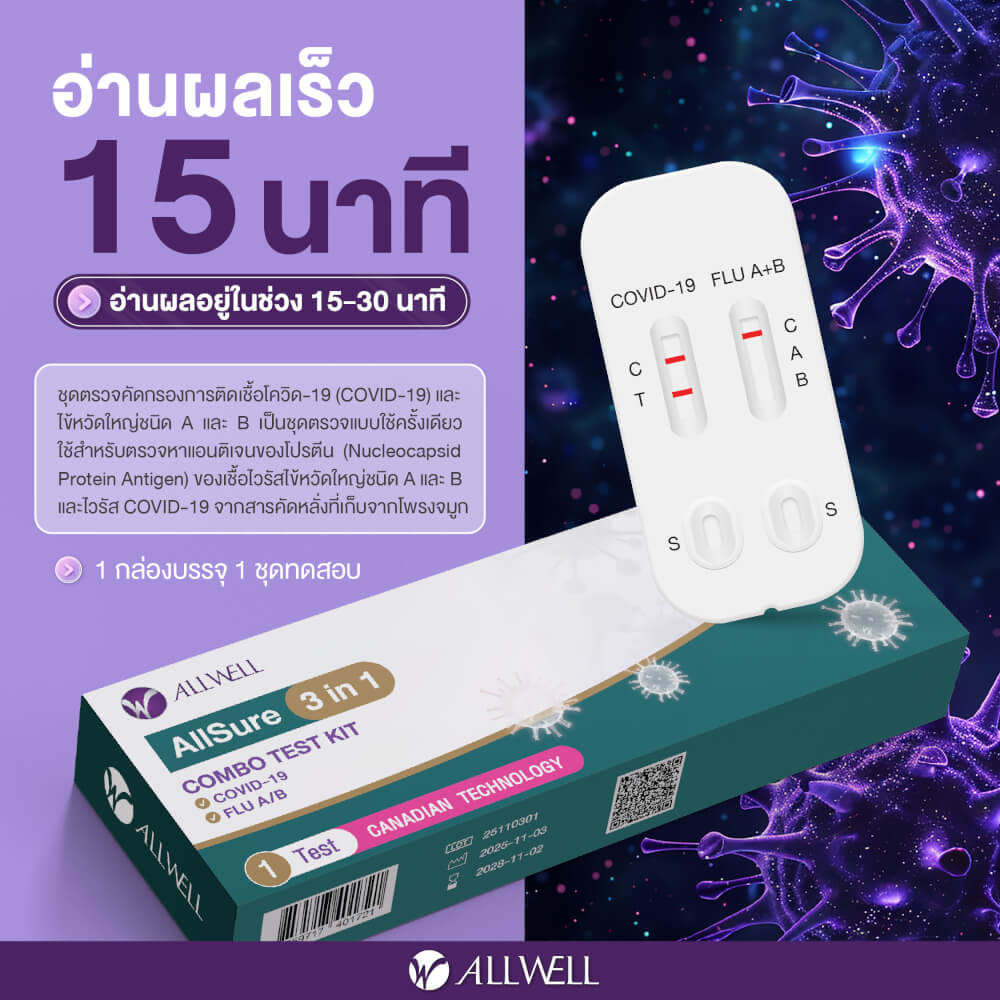 ชุดตรวจ 3 IN 1 ALLWELL รุ่น ALLSURE ไข้หวัดไหญ่ A/B + โควิด 19 (1 ชุด/กล่อง)_5